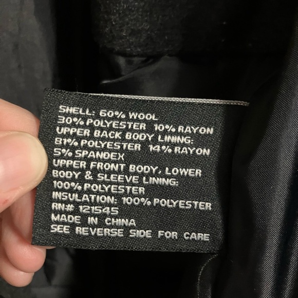 London Fog Black Pea Coat Wool Blend Tailored - Picture 4 of 7